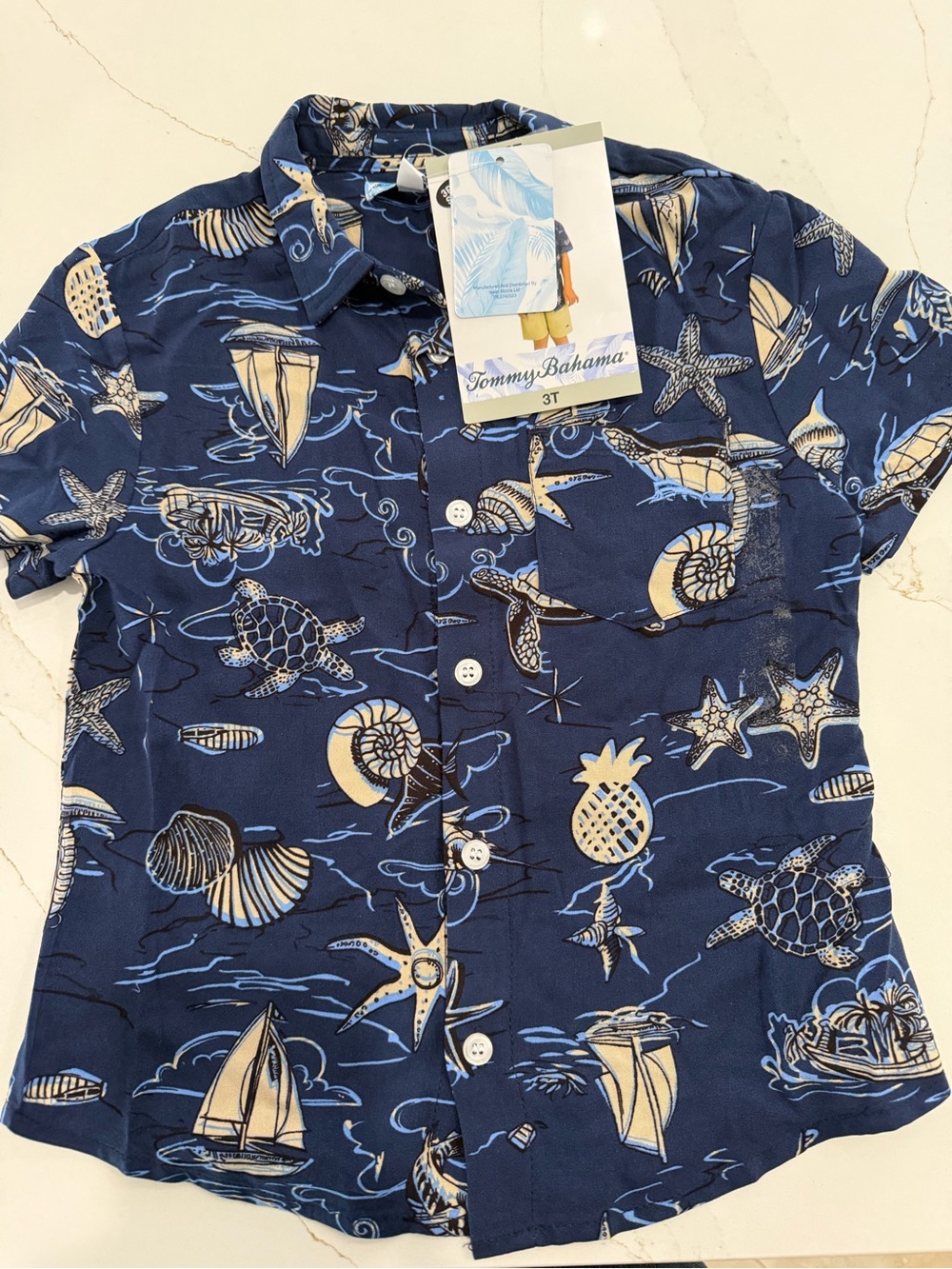 Tommy Bahama Navy Blue Tropical Nautical Print Button-Down Shirt